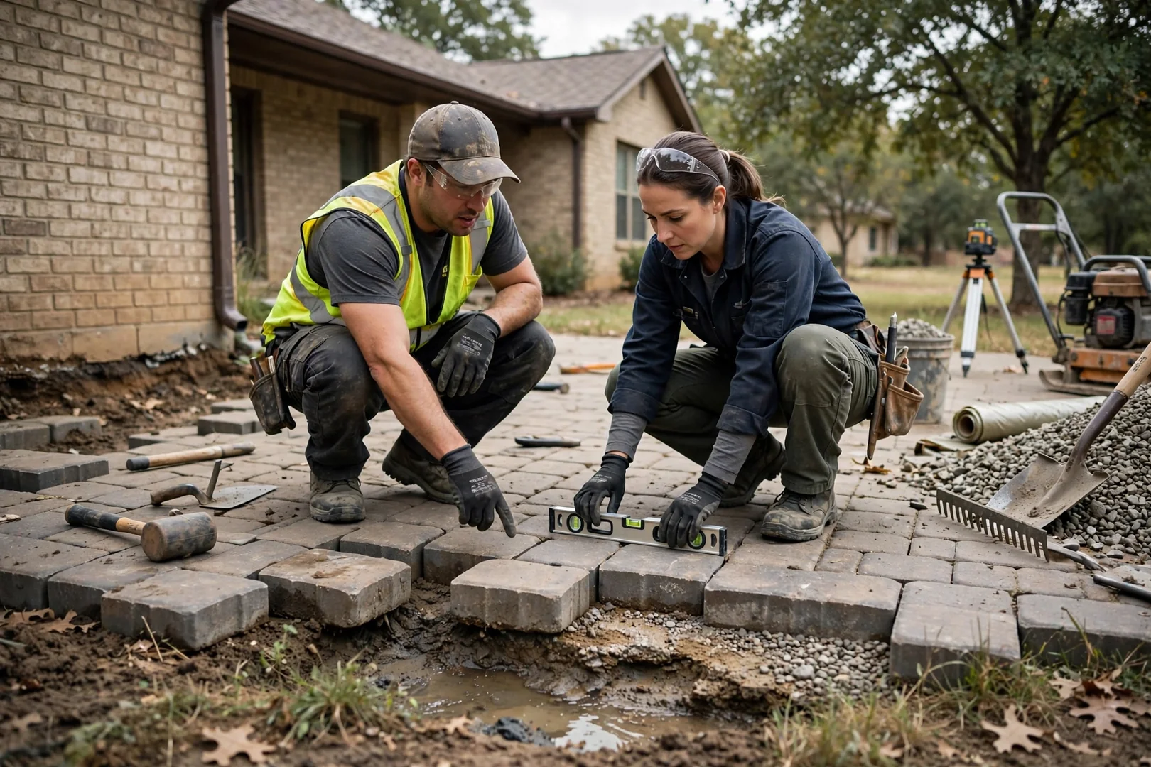 Paver driveway with clean borders and tight joints at a home in Norman
